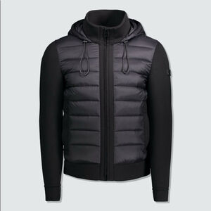 ** TUMI Black Neoprene Hoodie Transitional Jacket Size L